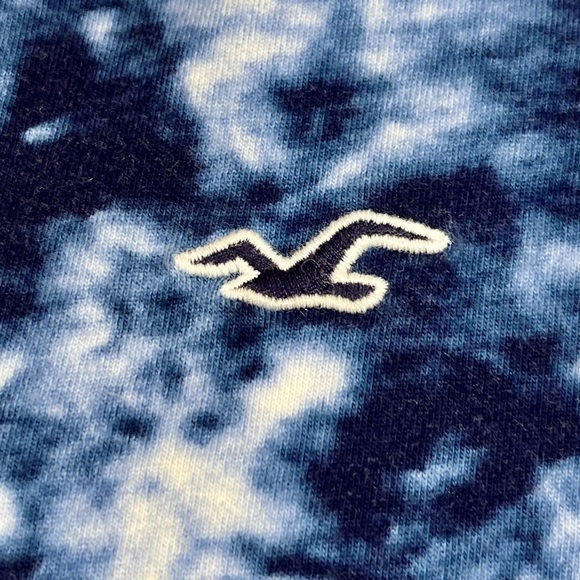 HOLLISTER Dark Blue/White Tie Dye Long Sleeve Curved Hem Tee 100% Cotton Size XS - Picture 5 of 12